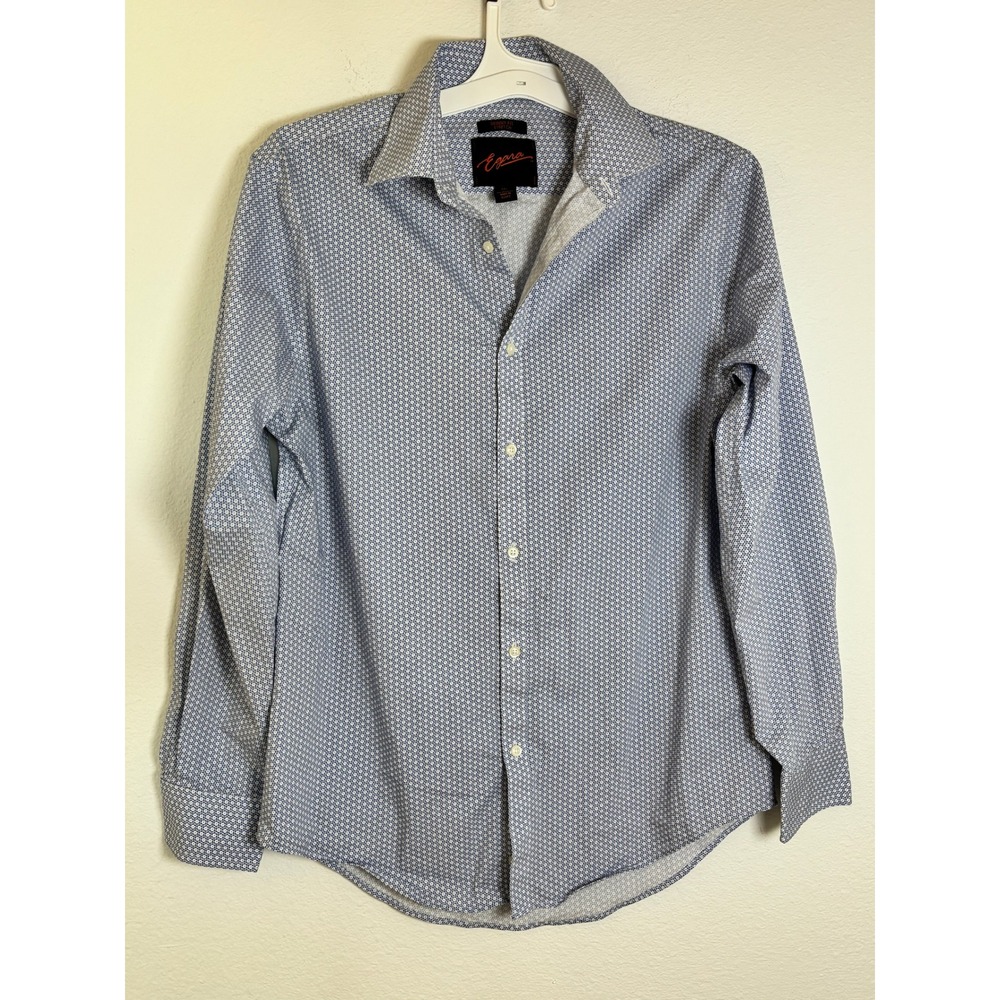 Egara Mens Skinny Fit Stretch Dress Shirt Blue White Geometric 15.5 32/33